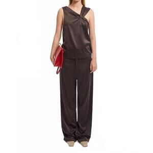 NEW AERON astrid satin draped sleeveles top in espresso